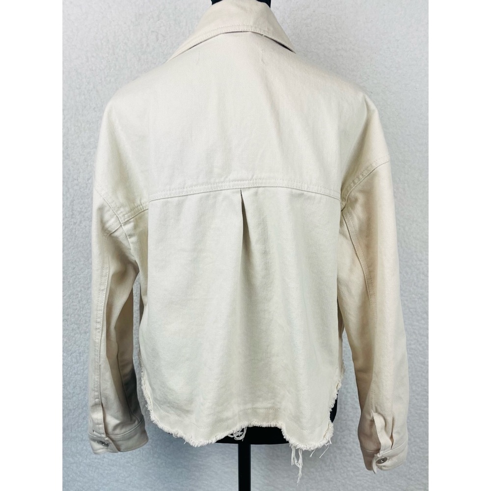 ZARA • Cream Cropped Frayed Hem Denim Jacket, XS - Picture 13 of 16